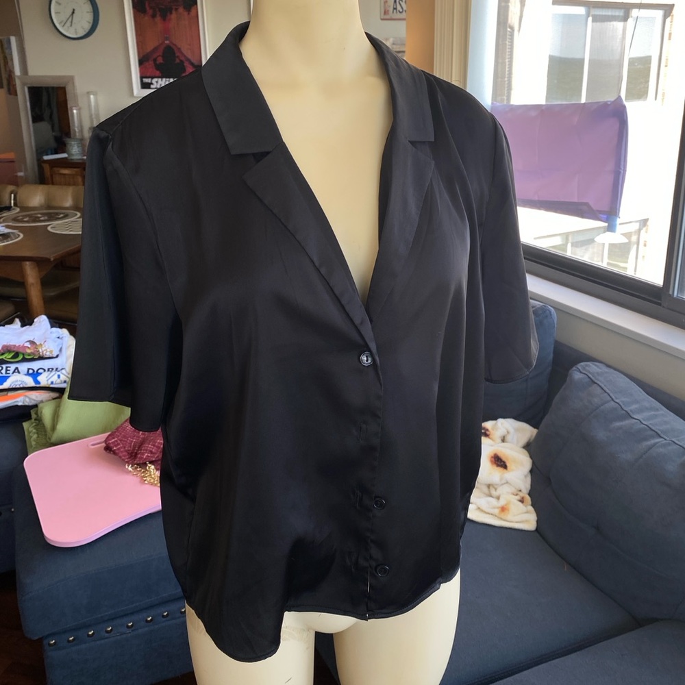 Silky cropped button up top